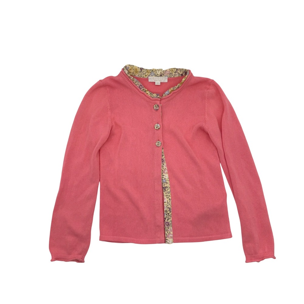 Gucci Girls Pink Floral Trim Cardigan Sweater Viscose Cotton Size 24M Italy